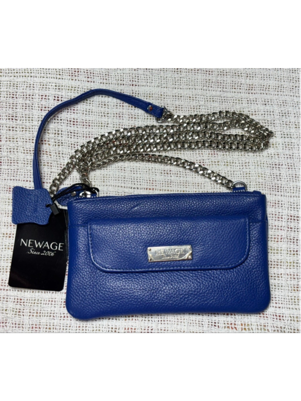 NEWAGE Genuine pebbled Leather Royal Blue Mini Crossbody Bag NWT